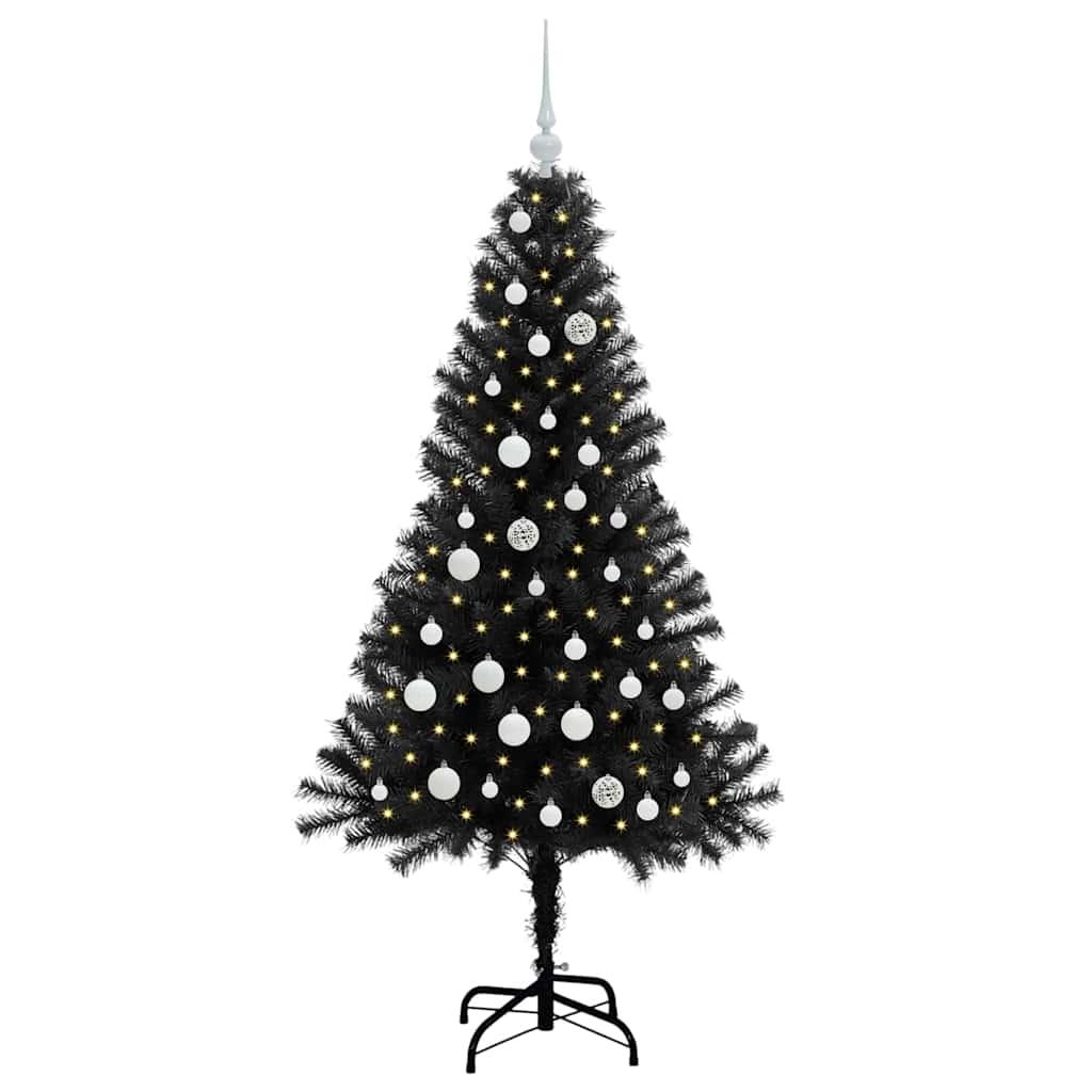 Juletræ med 150 LED'er med stativ Sort 150 cm PVC