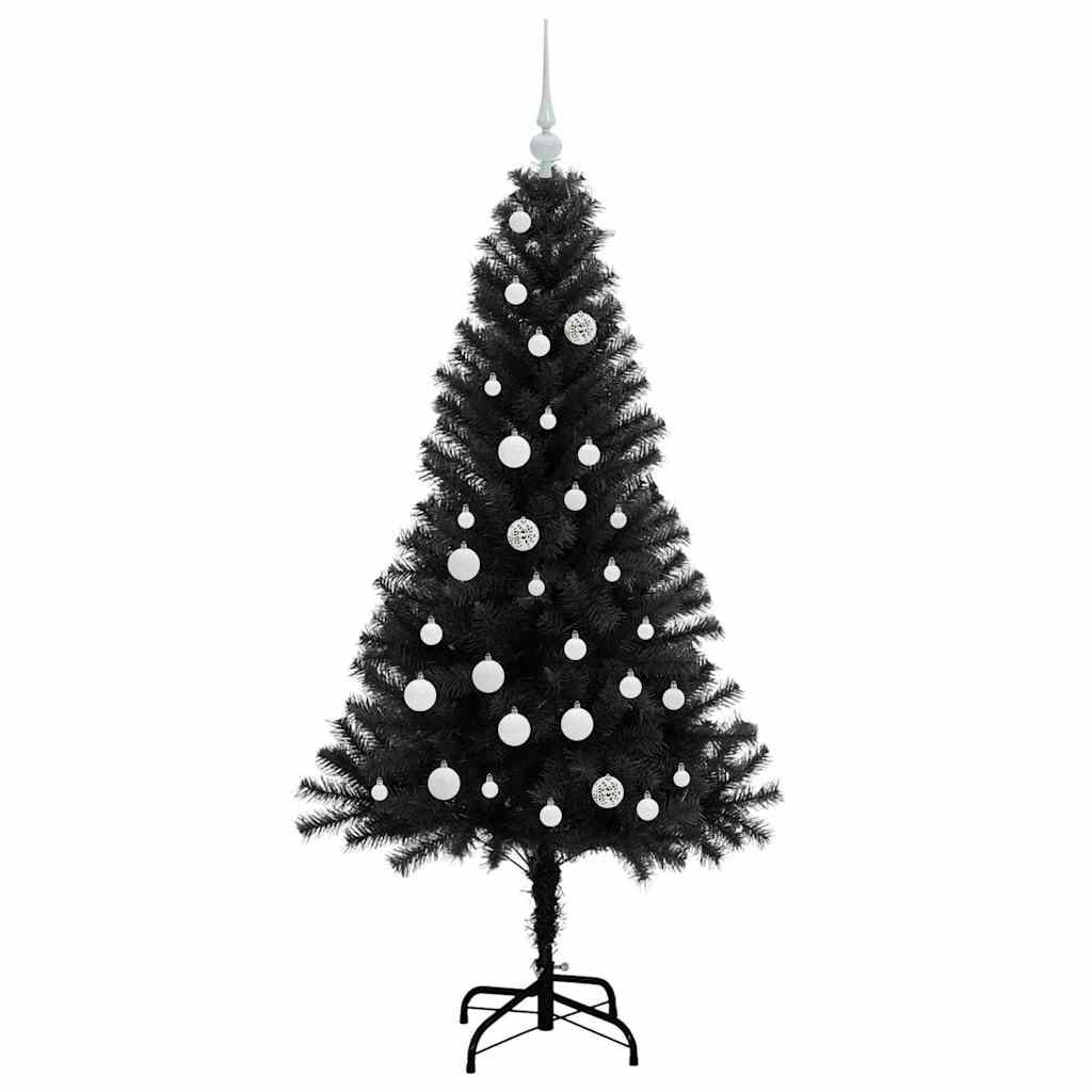 Juletræ med 150 LED'er med stativ Sort 150 cm PVC