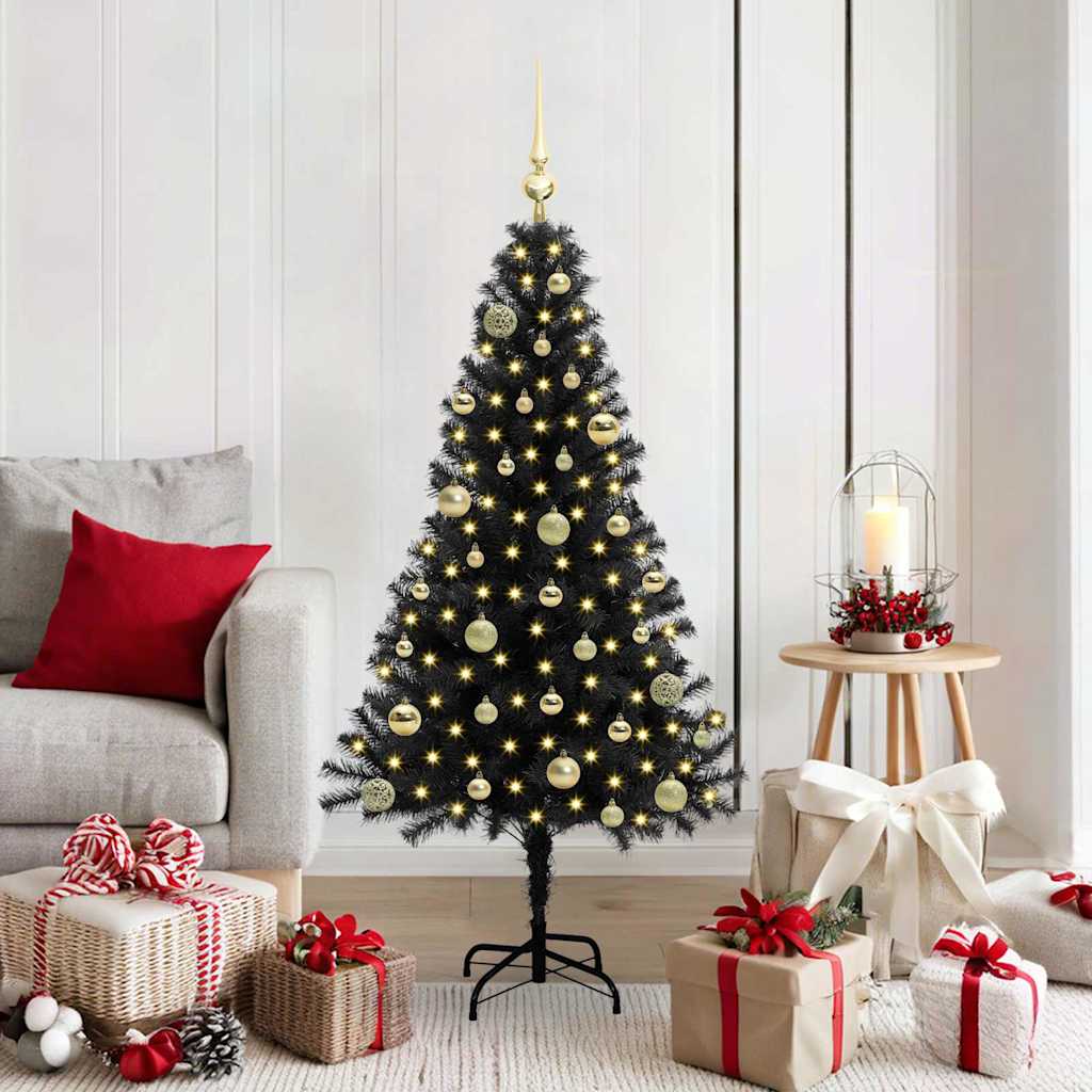 Juletræ med 150 LED'er med stativ Sort 150 cm PVC