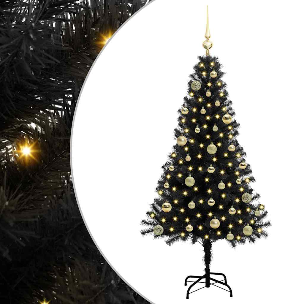 Juletræ med 150 LED'er med stativ Sort 150 cm PVC