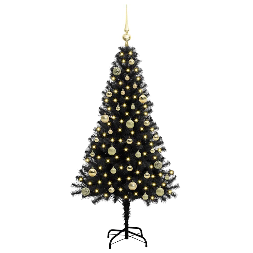 Juletræ med 150 LED'er med stativ Sort 150 cm PVC