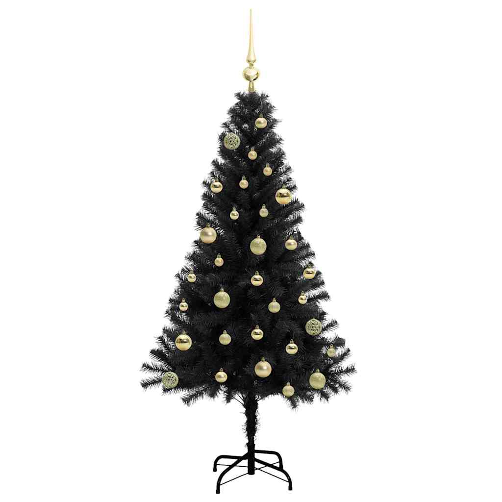 Juletræ med 150 LED'er med stativ Sort 150 cm PVC