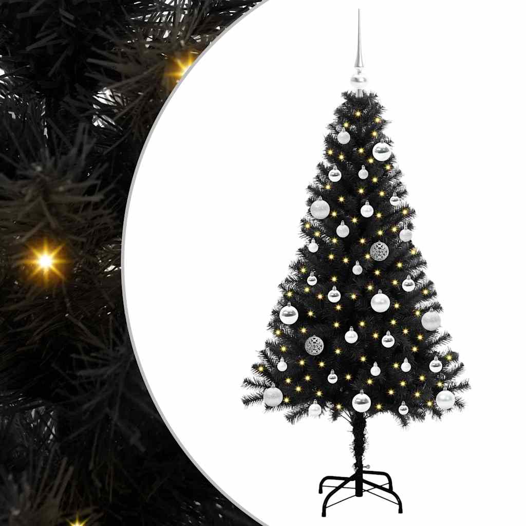 Juletræ med 150 LED'er med stativ Sort 150 cm PVC