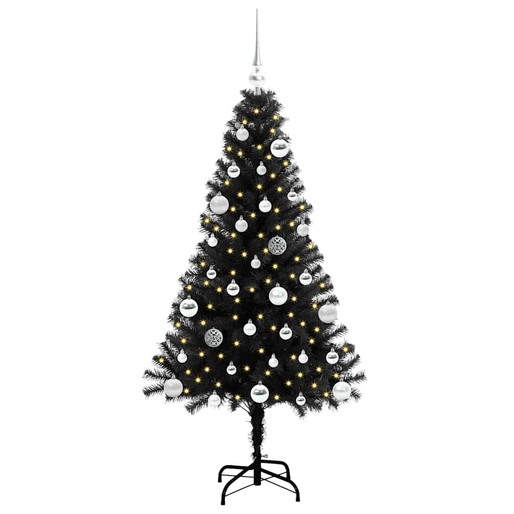 Juletræ med 150 LED'er med stativ Sort 150 cm PVC
