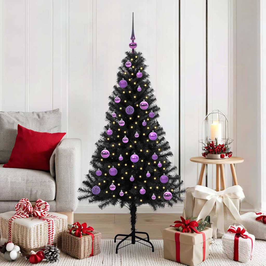 Juletræ med 150 LED'er med stativ Sort 150 cm PVC