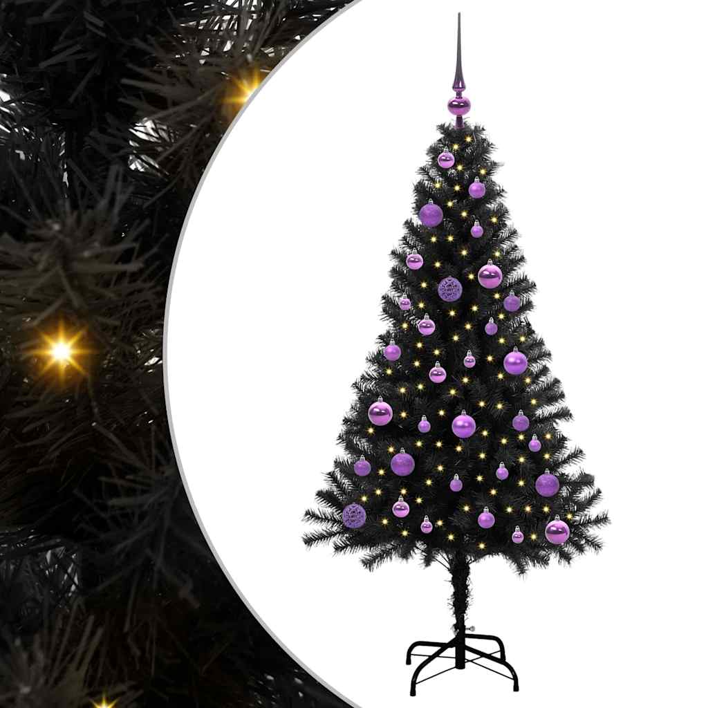 Juletræ med 150 LED'er med stativ Sort 150 cm PVC