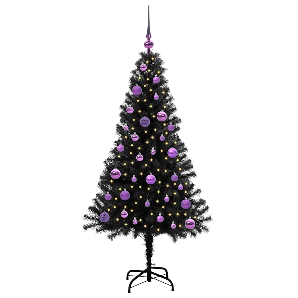 Juletræ med 150 LED'er med stativ Sort 150 cm PVC