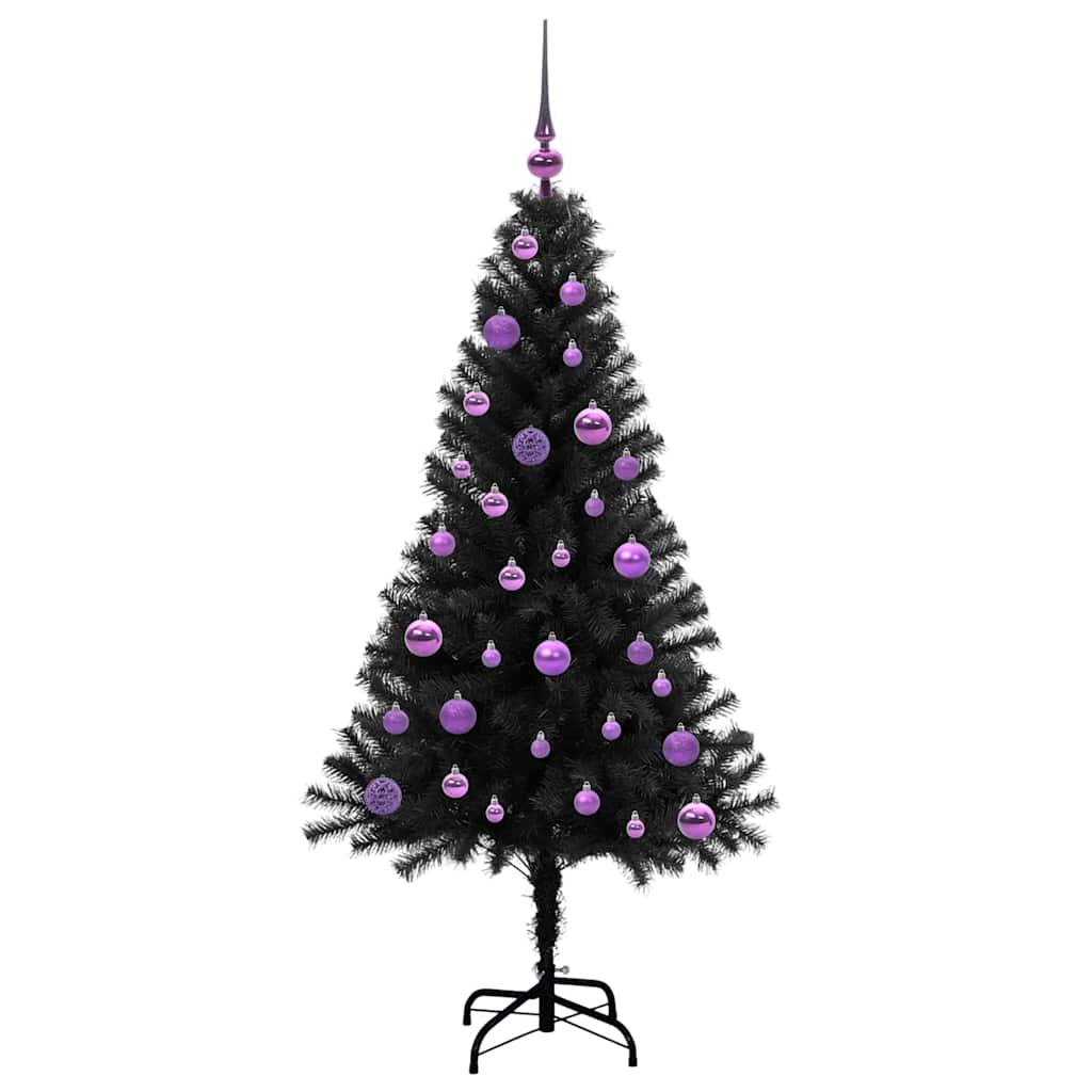 Juletræ med 150 LED'er med stativ Sort 150 cm PVC