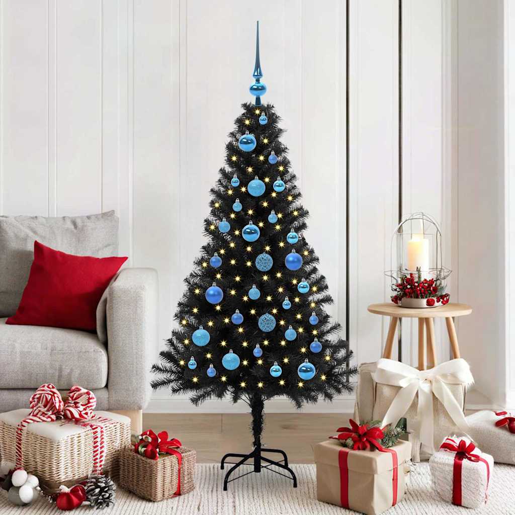 Juletræ med 150 LED'er med stativ Sort 150 cm PVC
