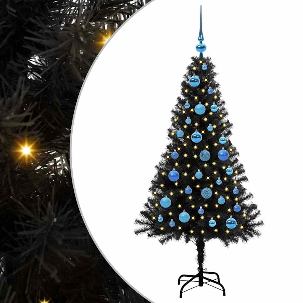 Juletræ med 150 LED'er med stativ Sort 150 cm PVC