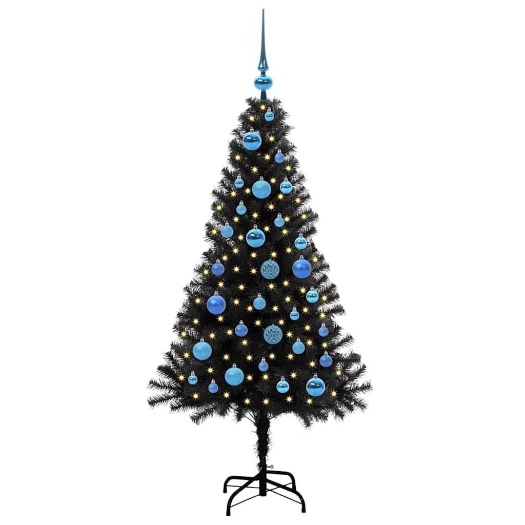 Juletræ med 150 LED'er med stativ Sort 150 cm PVC
