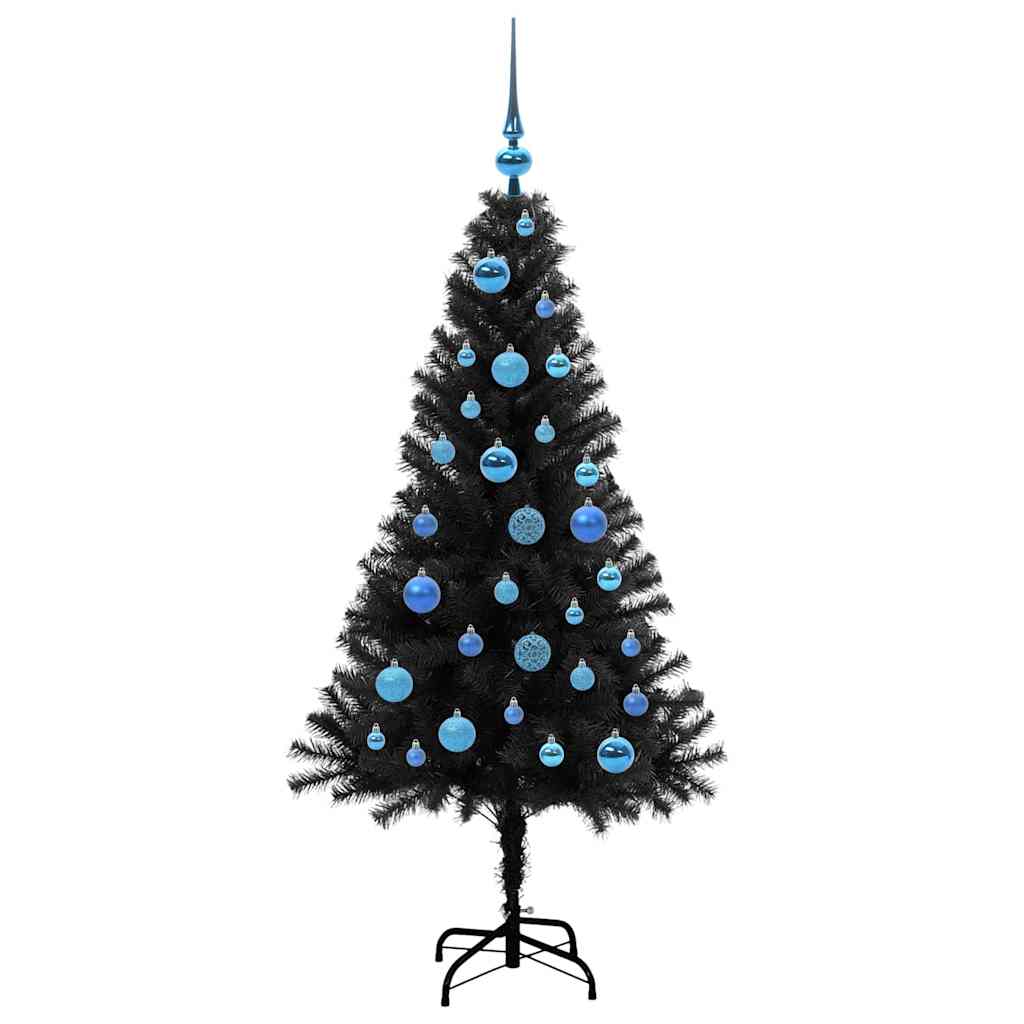 Juletræ med 150 LED'er med stativ Sort 150 cm PVC