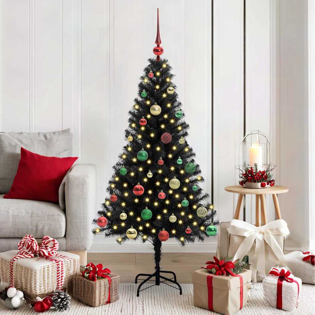 Juletræ med 150 LED'er med stativ Sort 150 cm PVC