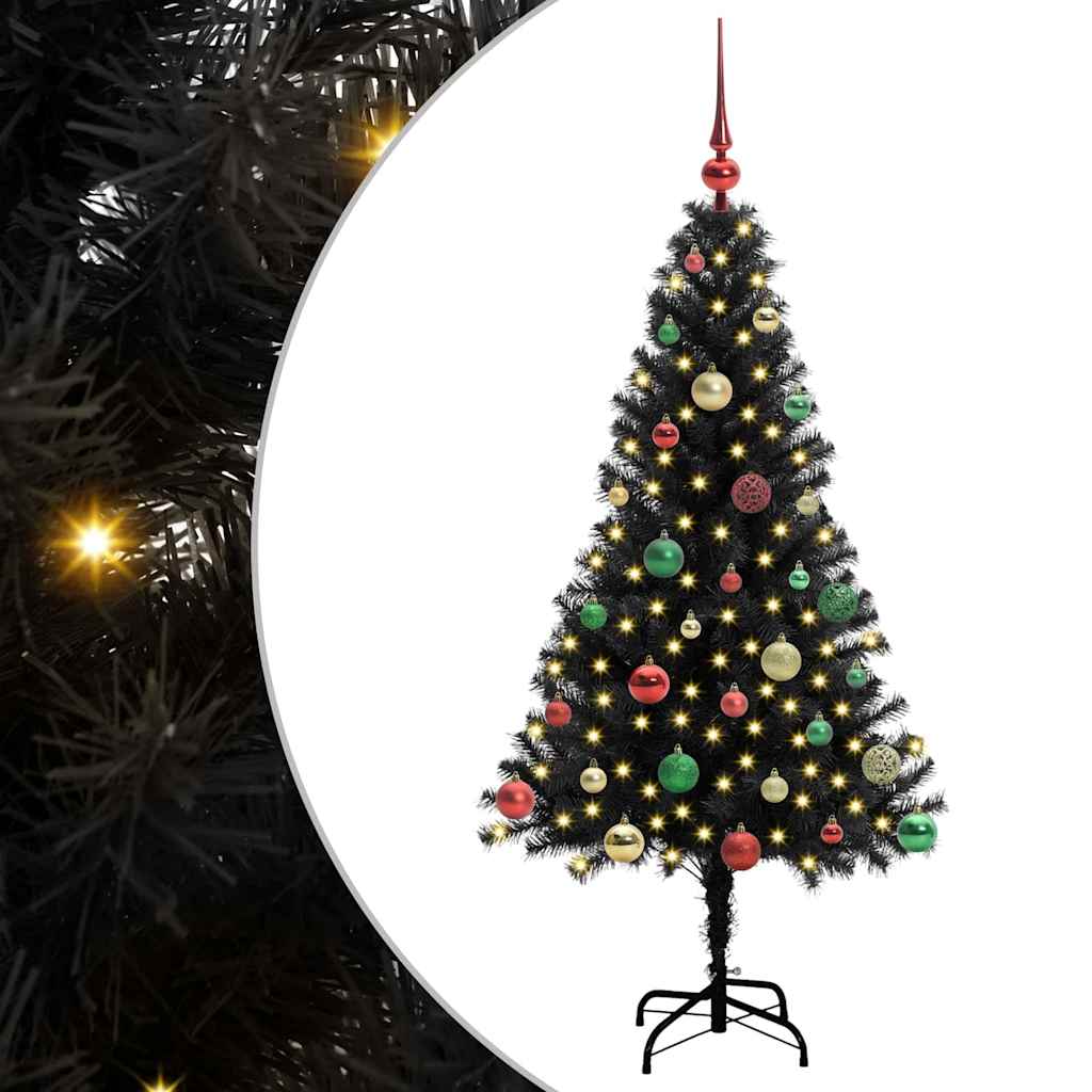 Juletræ med 150 LED'er med stativ Sort 150 cm PVC