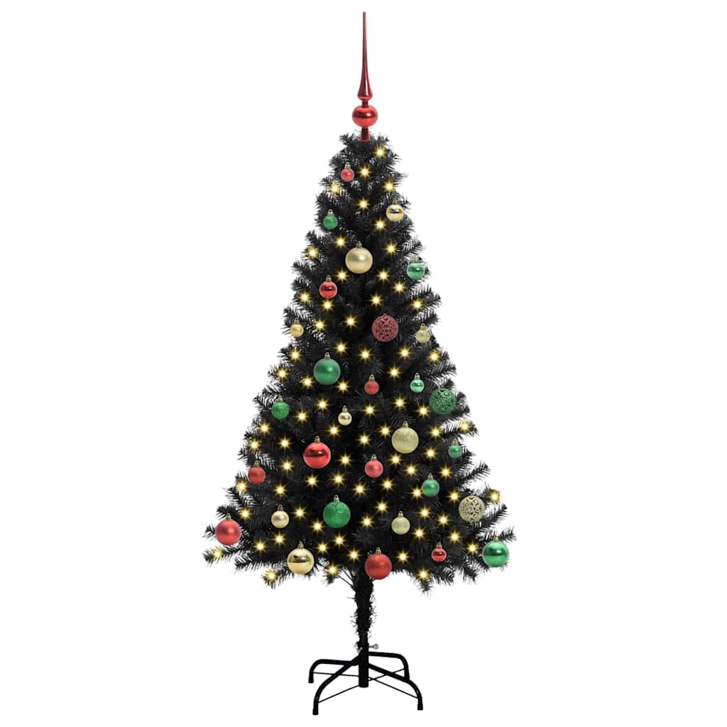 Juletræ med 150 LED'er med stativ Sort 150 cm PVC