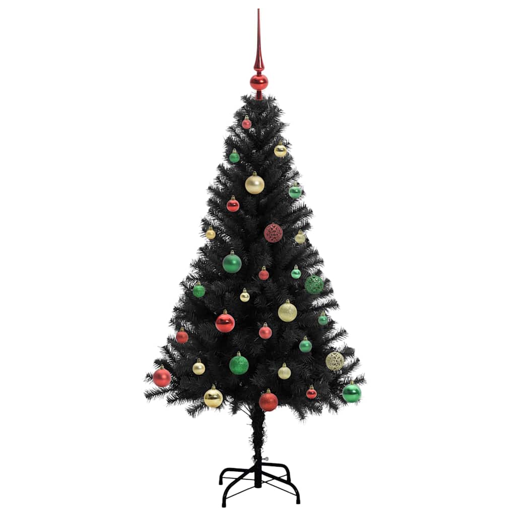 Juletræ med 150 LED'er med stativ Sort 150 cm PVC