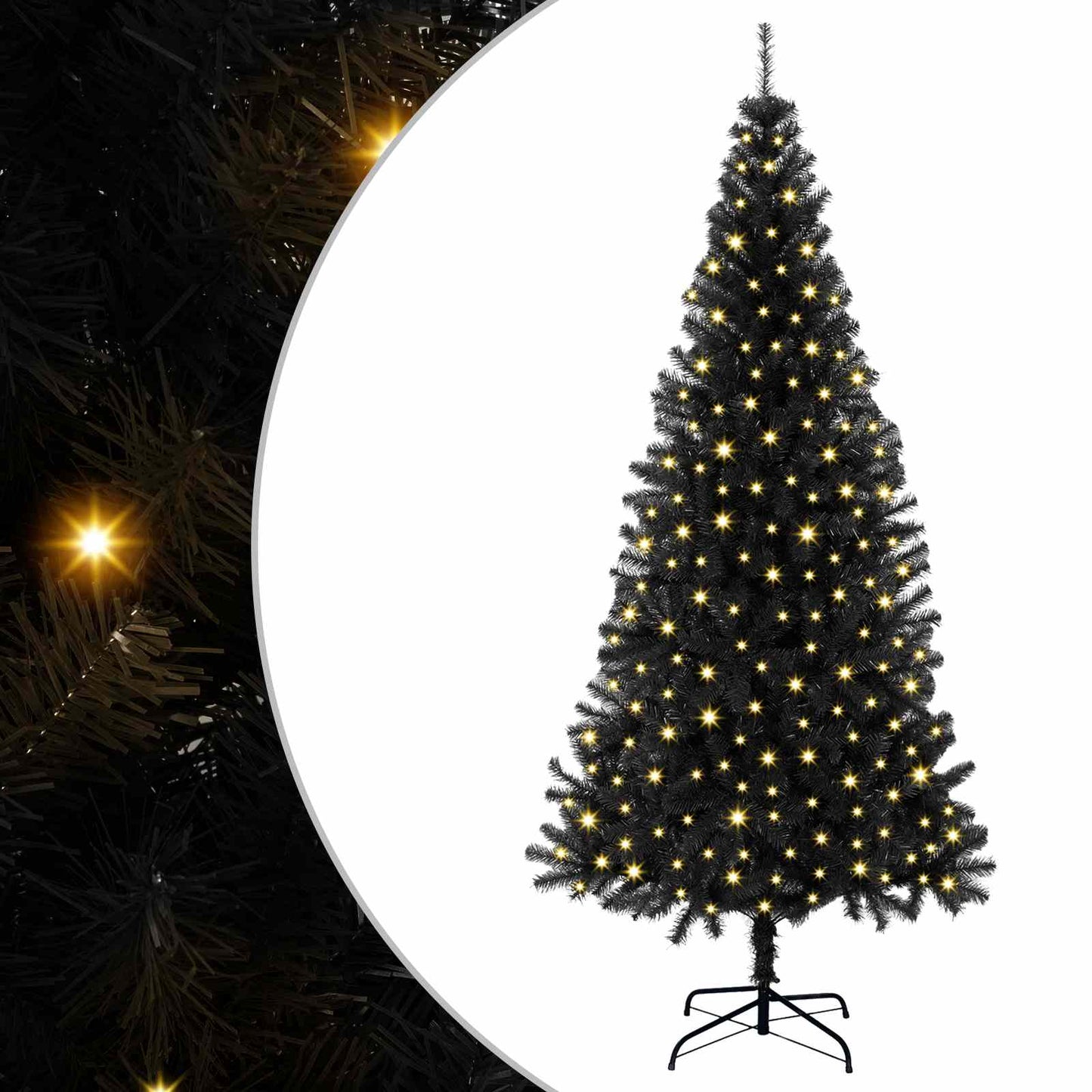 Juletræ med 300 LED'er med stativ Sort 180 cm PVC