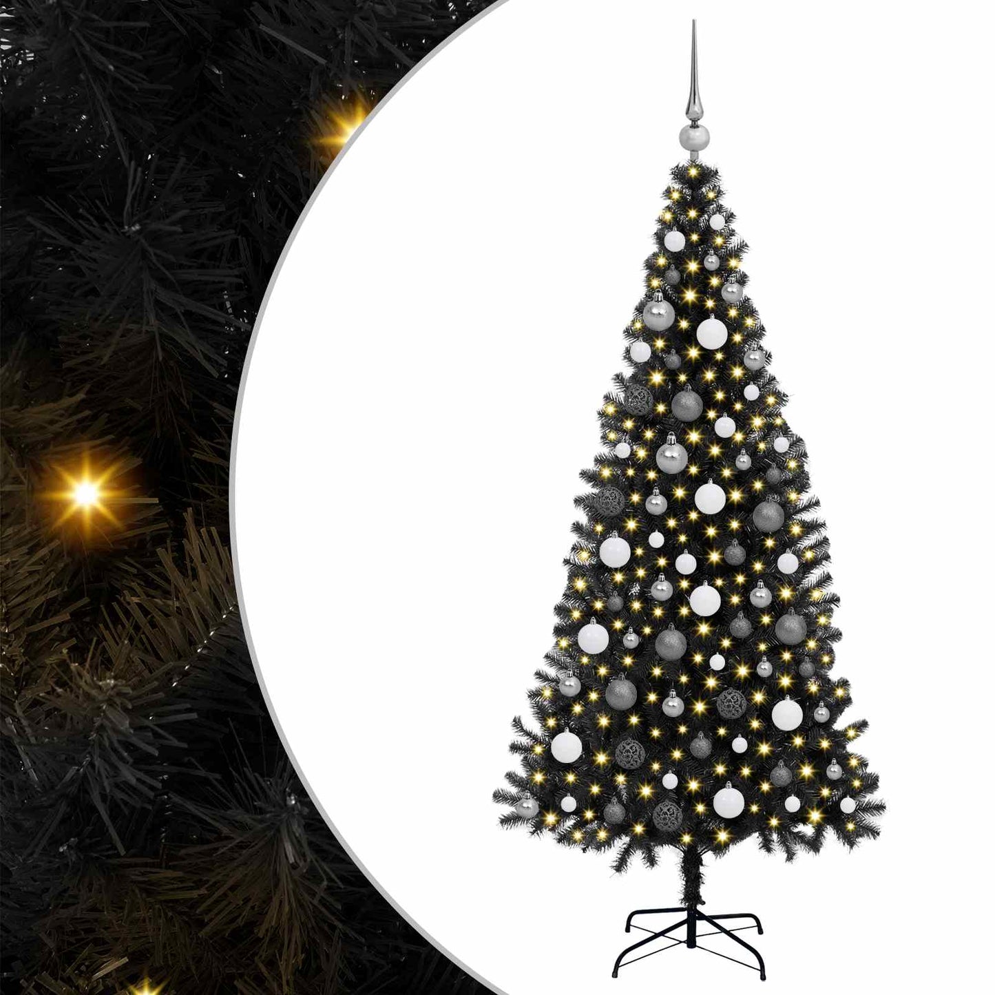Juletræ med 300 LED'er med stativ Sort 180 cm PVC