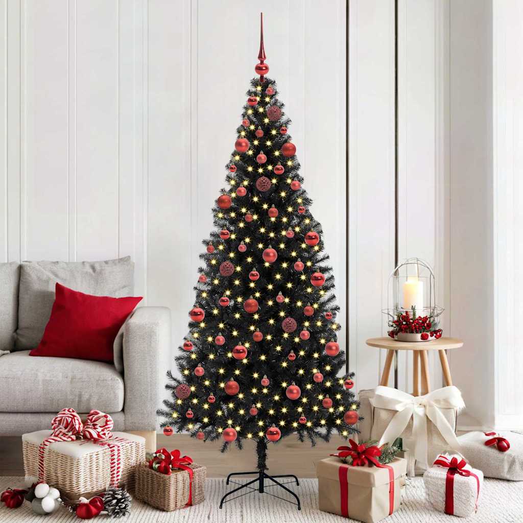 Juletræ med 300 LED'er med stativ Sort 180 cm PVC