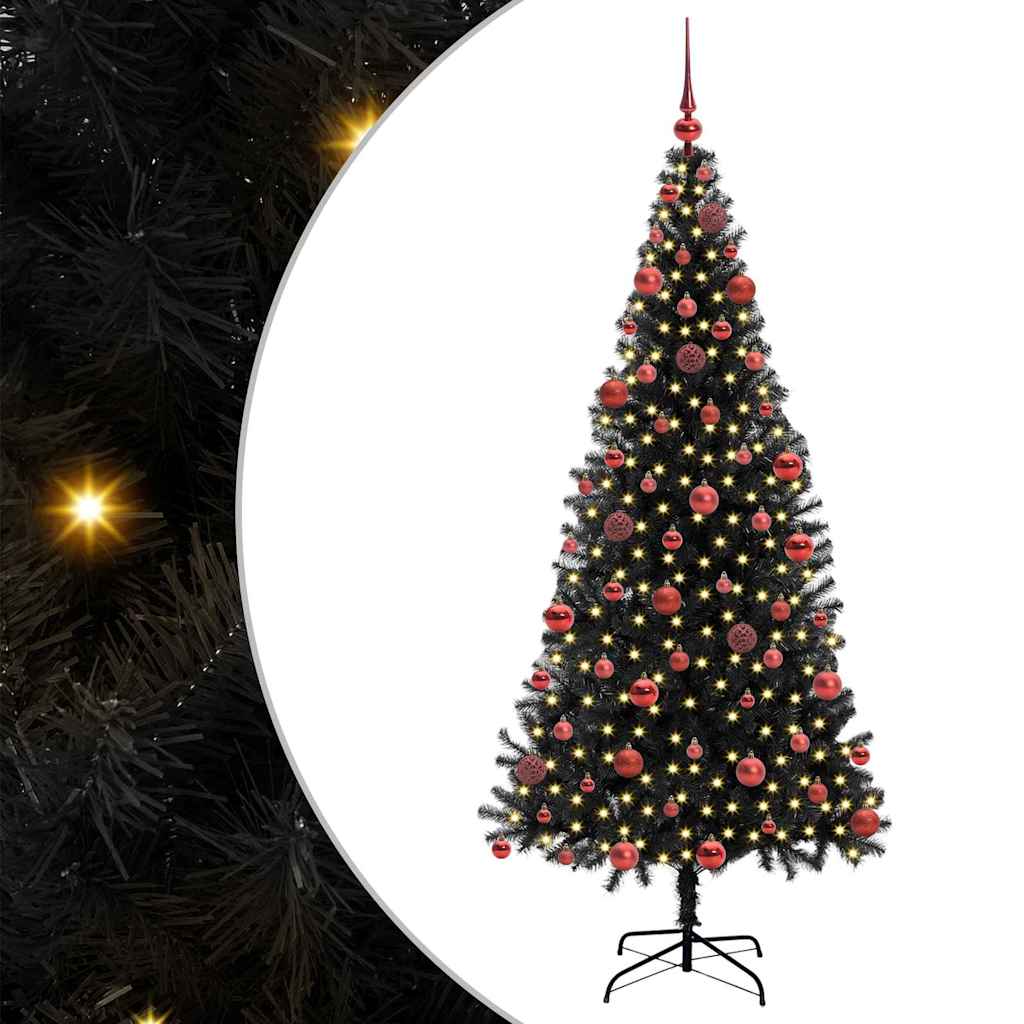 Juletræ med 300 LED'er med stativ Sort 180 cm PVC