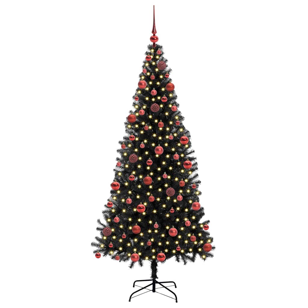Juletræ med 300 LED'er med stativ Sort 180 cm PVC