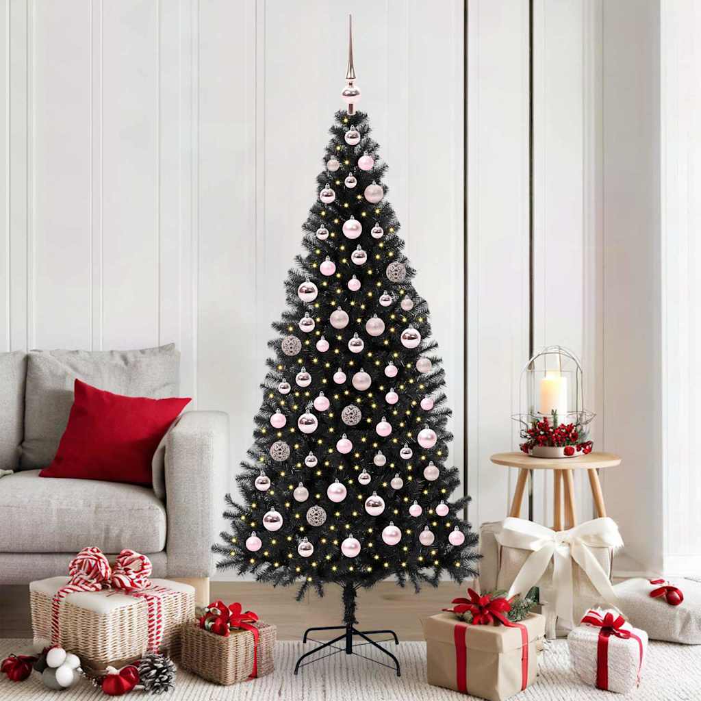 Juletræ med 300 LED'er med stativ Sort 180 cm PVC