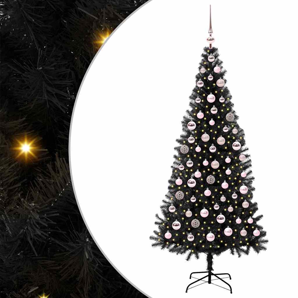 Juletræ med 300 LED'er med stativ Sort 180 cm PVC