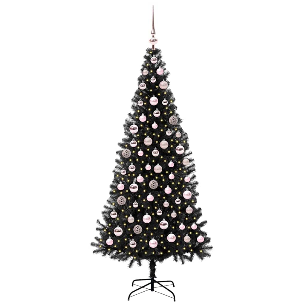 Juletræ med 300 LED'er med stativ Sort 180 cm PVC