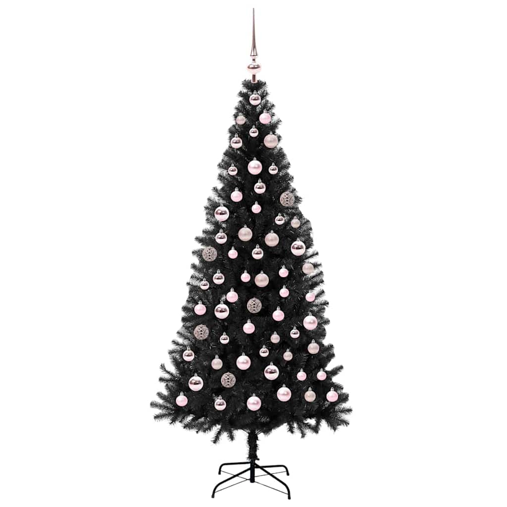 Juletræ med 300 LED'er med stativ Sort 180 cm PVC