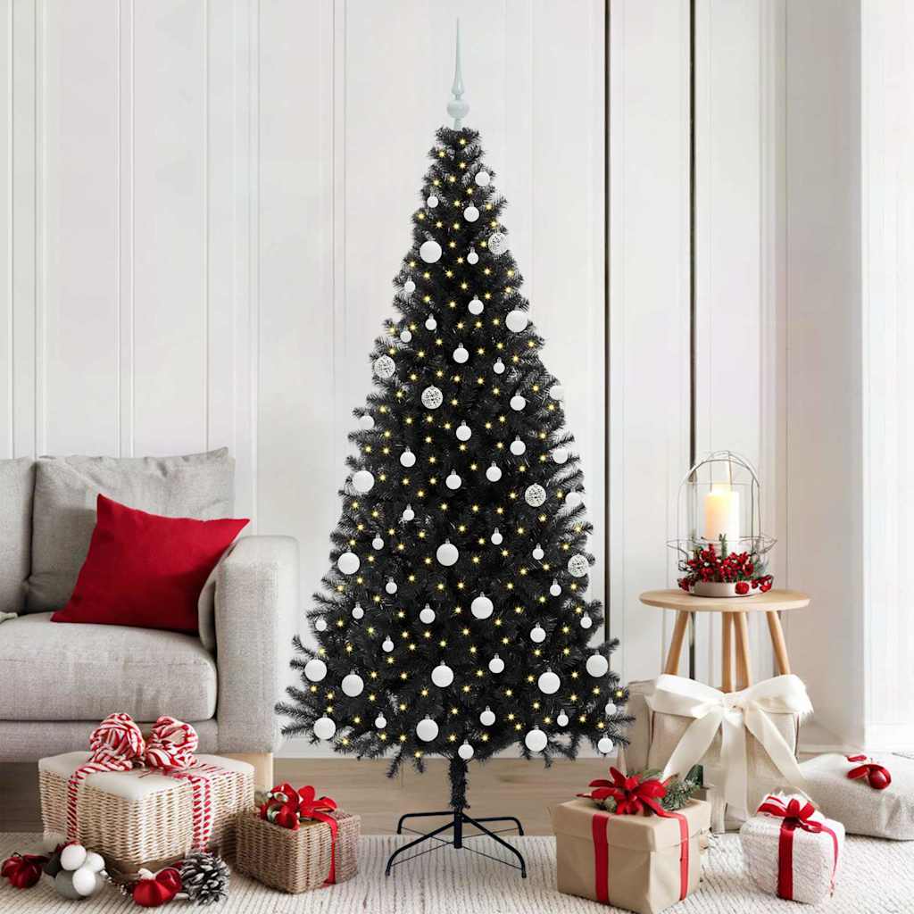 Juletræ med 300 LED'er med stativ Sort 180 cm PVC