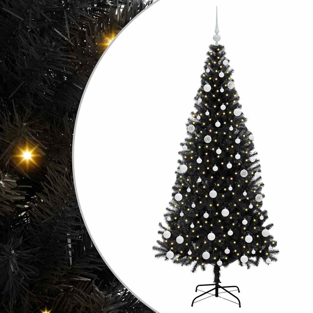 Juletræ med 300 LED'er med stativ Sort 180 cm PVC