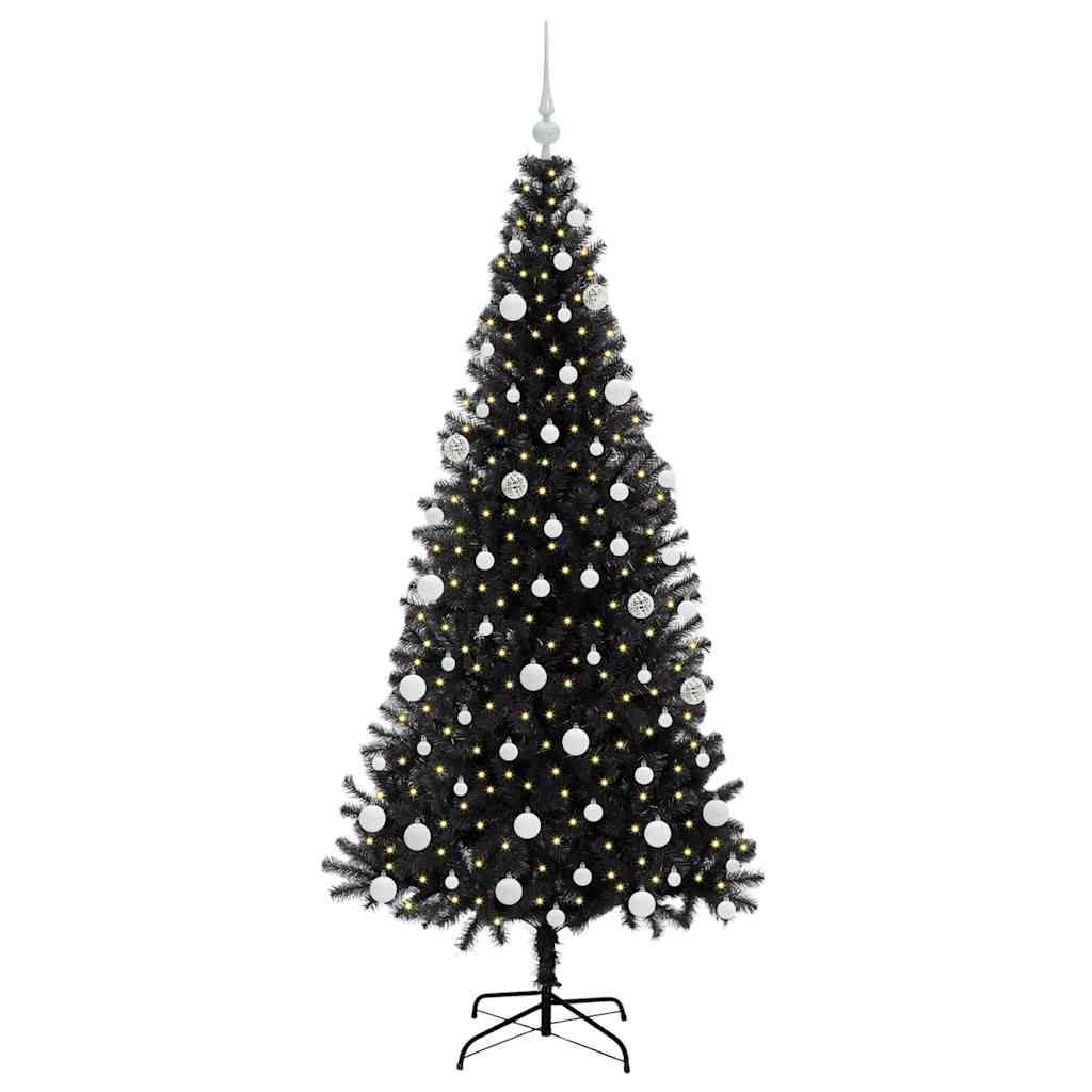 Juletræ med 300 LED'er med stativ Sort 180 cm PVC