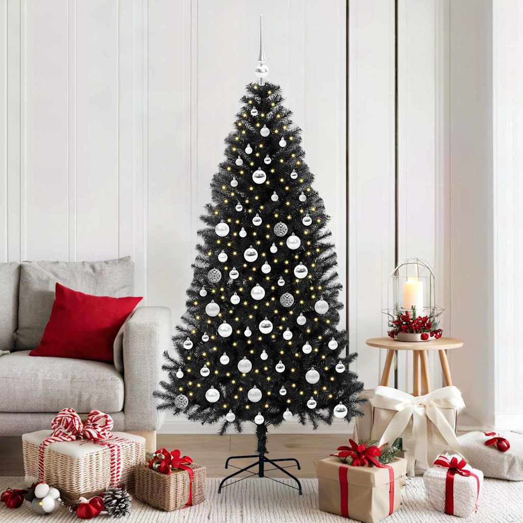 Juletræ med 300 LED'er med stativ Sort 180 cm PVC
