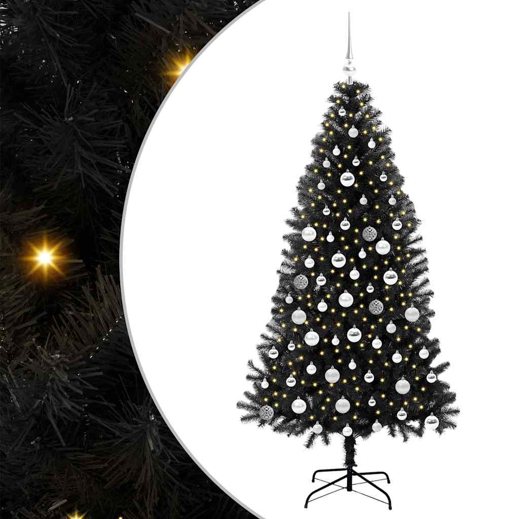 Juletræ med 300 LED'er med stativ Sort 180 cm PVC