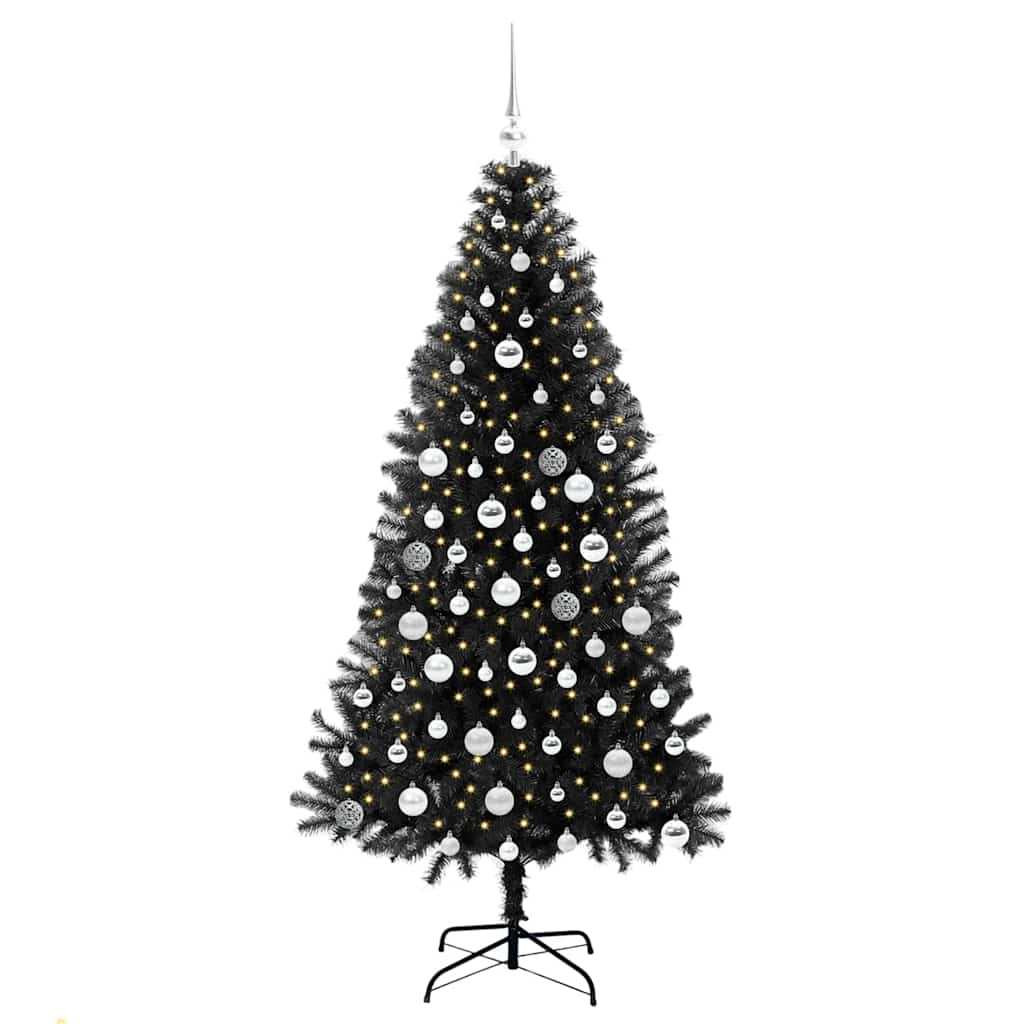 Juletræ med 300 LED'er med stativ Sort 180 cm PVC