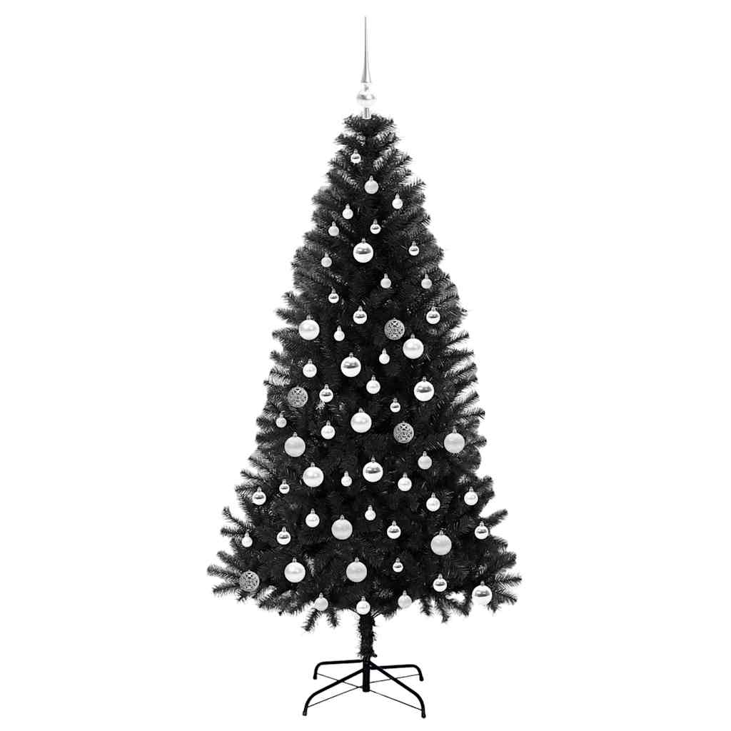 Juletræ med 300 LED'er med stativ Sort 180 cm PVC