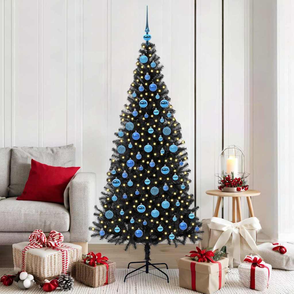 Juletræ med 300 LED'er med stativ Sort 180 cm PVC