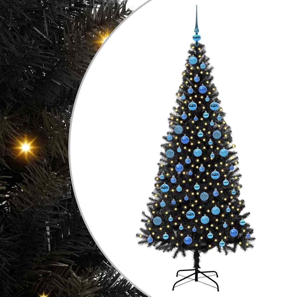 Juletræ med 300 LED'er med stativ Sort 180 cm PVC