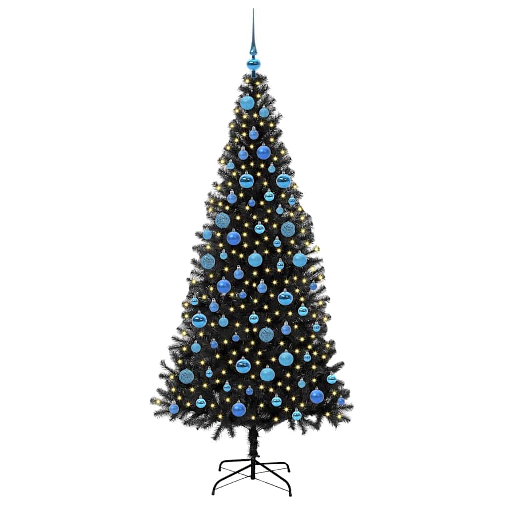 Juletræ med 300 LED'er med stativ Sort 180 cm PVC