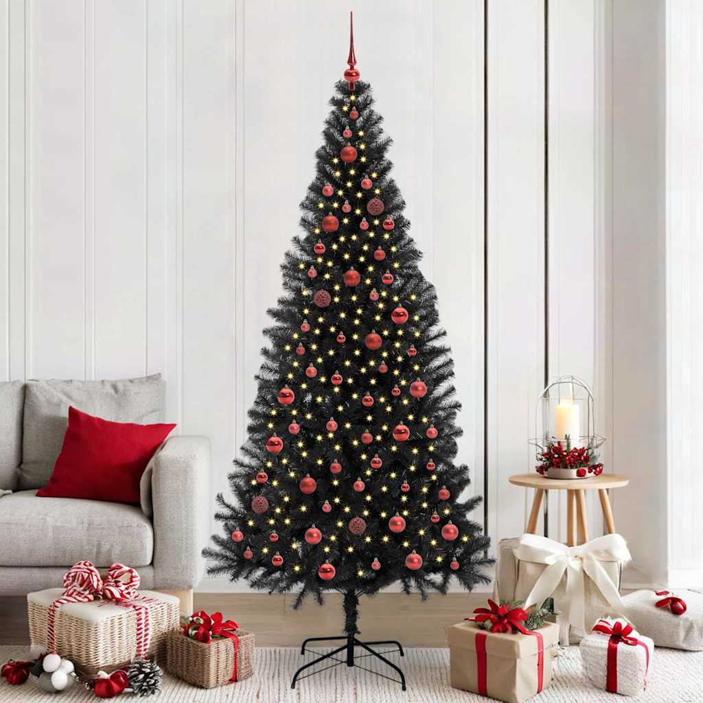 Juletræ med 300 LED'er med stativ Sort 210 cm PVC