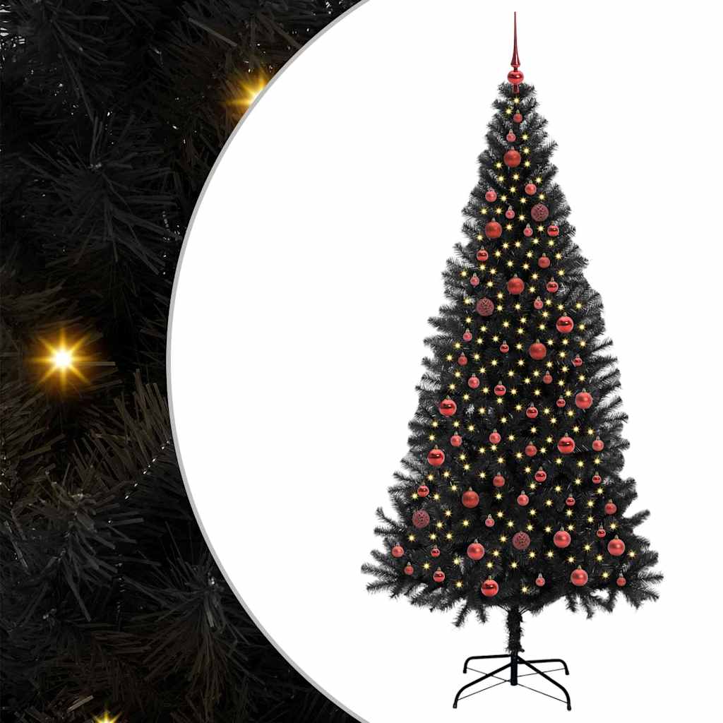 Juletræ med 300 LED'er med stativ Sort 210 cm PVC
