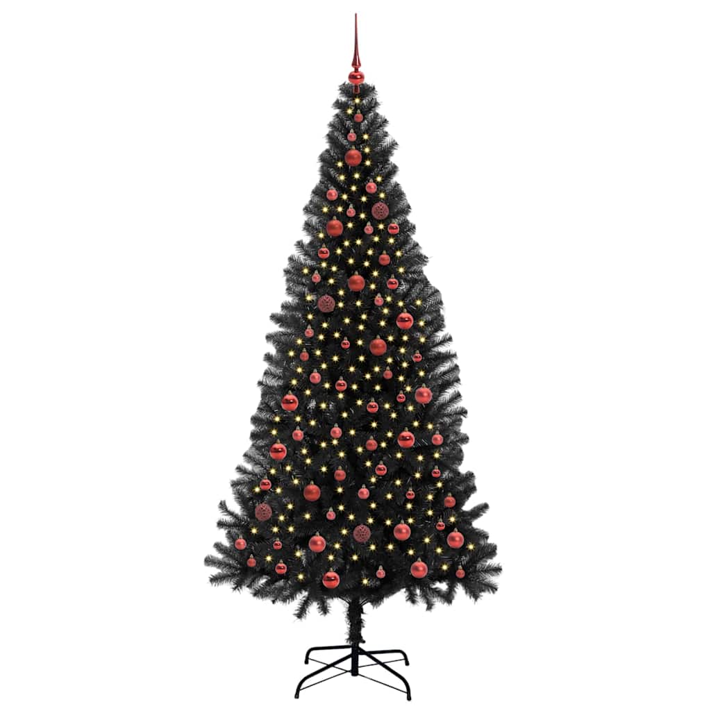 Juletræ med 300 LED'er med stativ Sort 210 cm PVC
