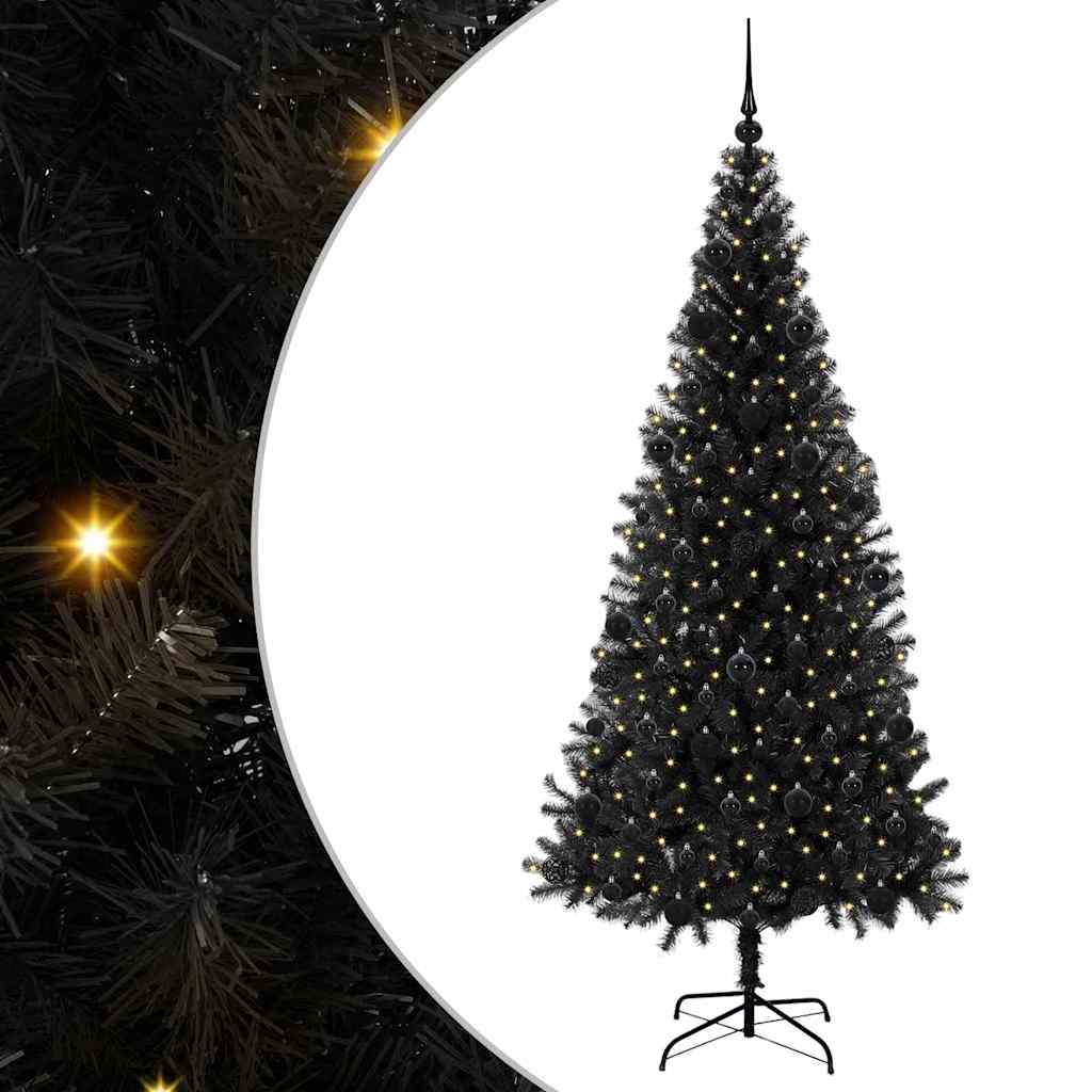Juletræ med 300 LED'er med stativ Sort 210 cm PVC