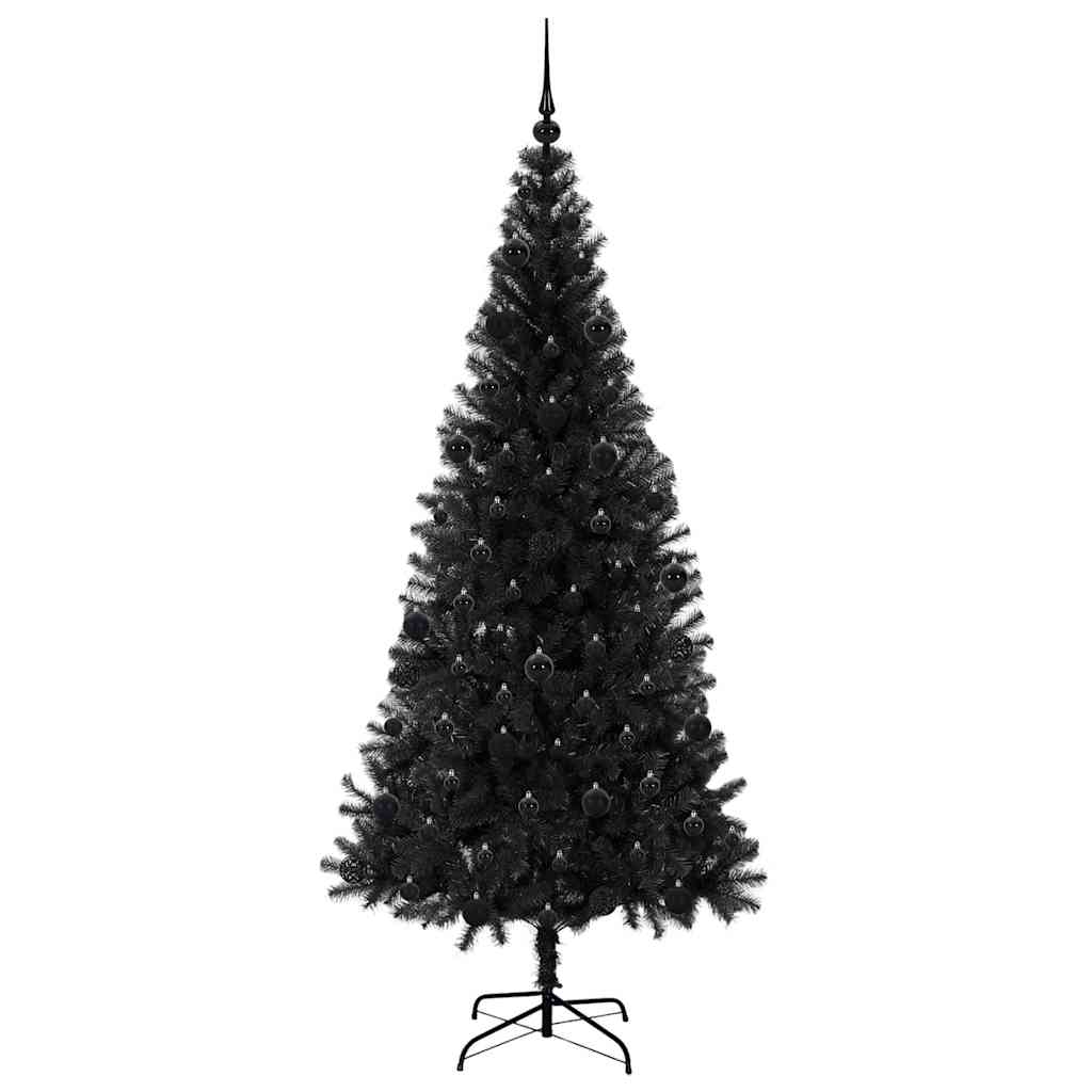 Juletræ med 300 LED'er med stativ Sort 210 cm PVC