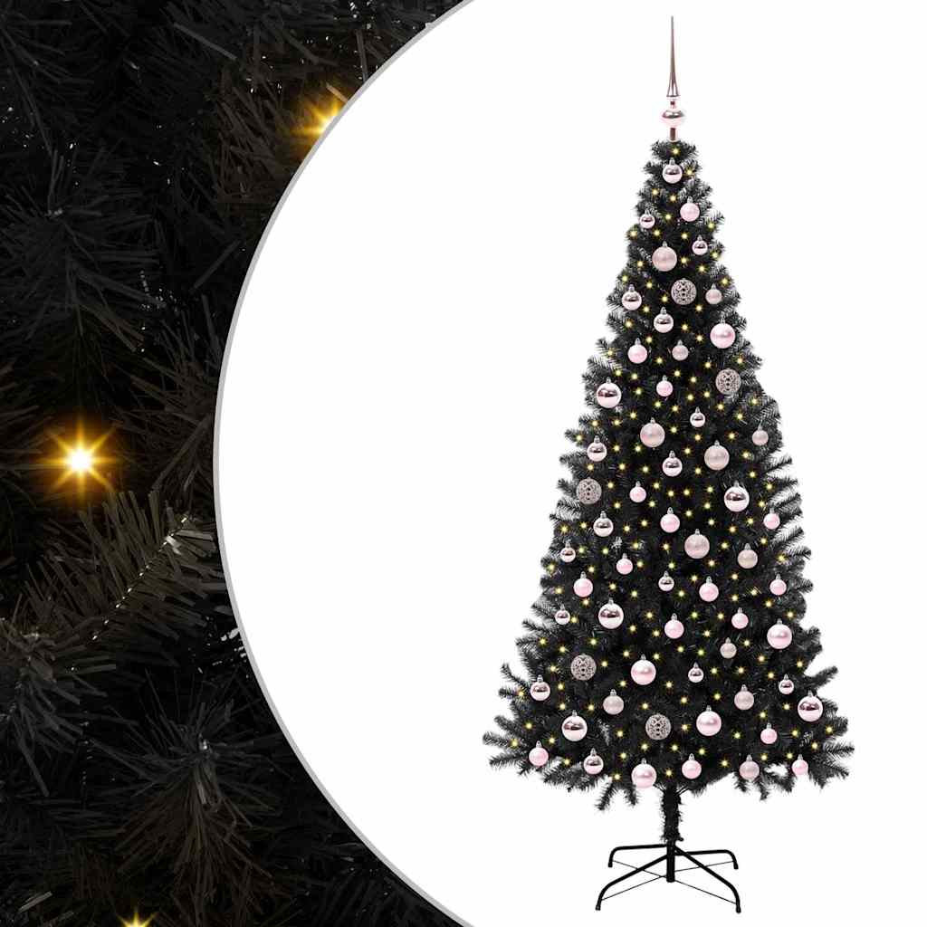 Juletræ med 300 LED'er med stativ Sort 210 cm PVC