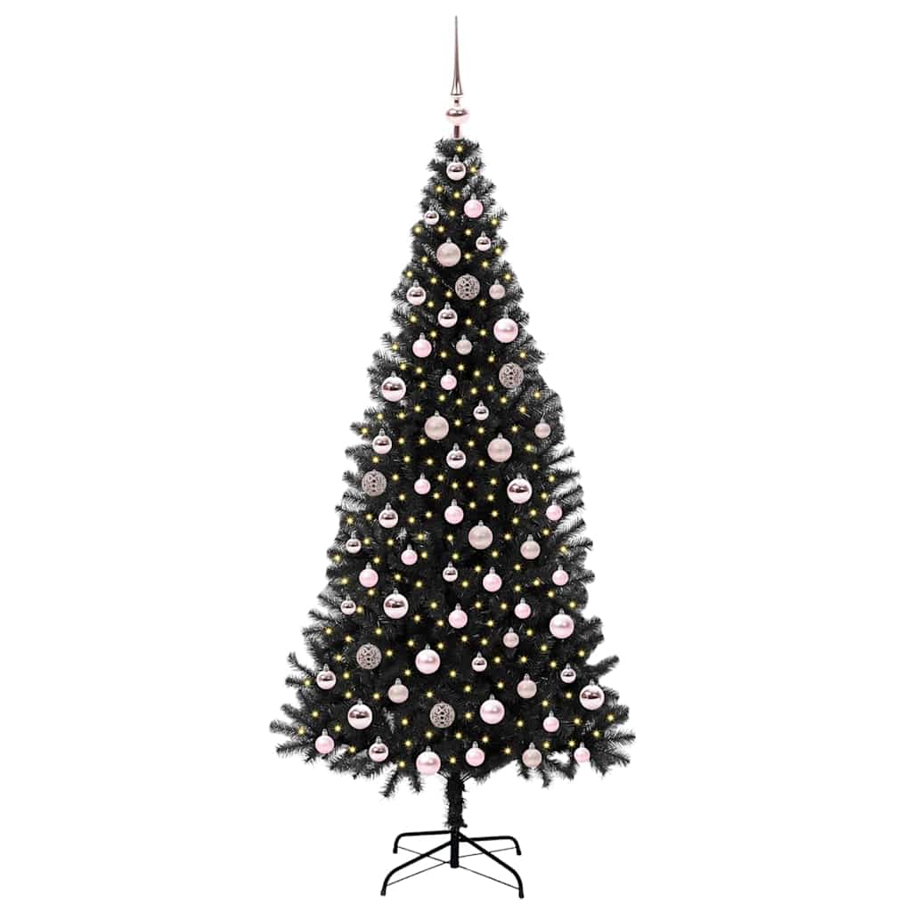 Juletræ med 300 LED'er med stativ Sort 210 cm PVC
