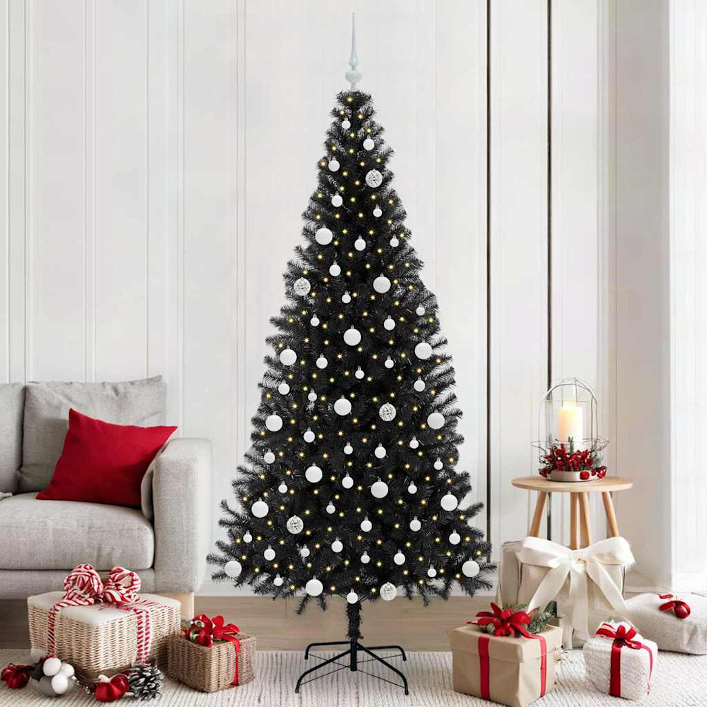 Juletræ med 300 LED'er med stativ Sort 210 cm PVC