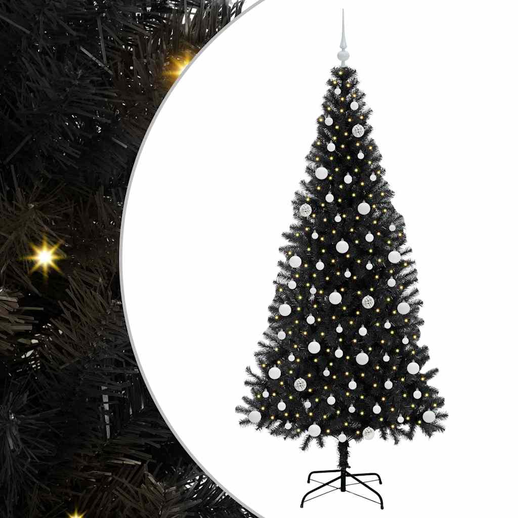 Juletræ med 300 LED'er med stativ Sort 210 cm PVC