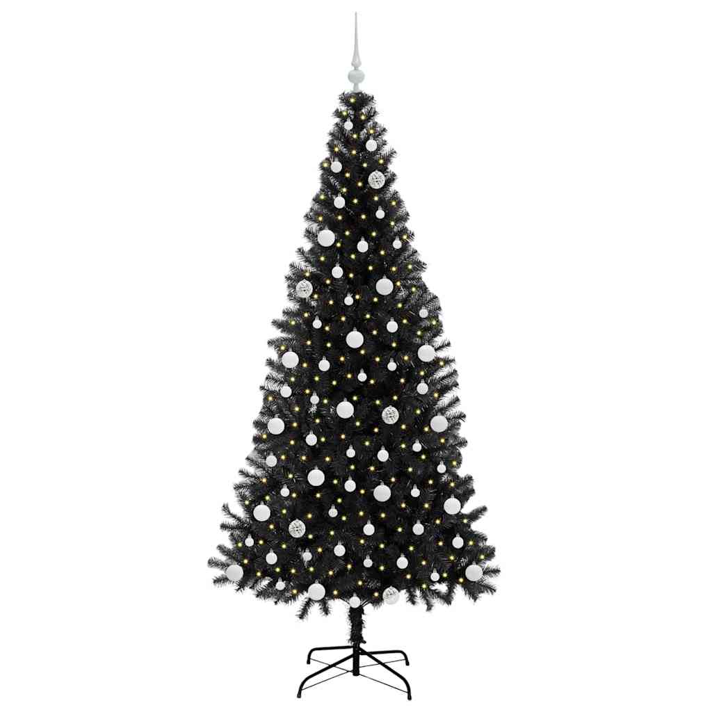 Juletræ med 300 LED'er med stativ Sort 210 cm PVC