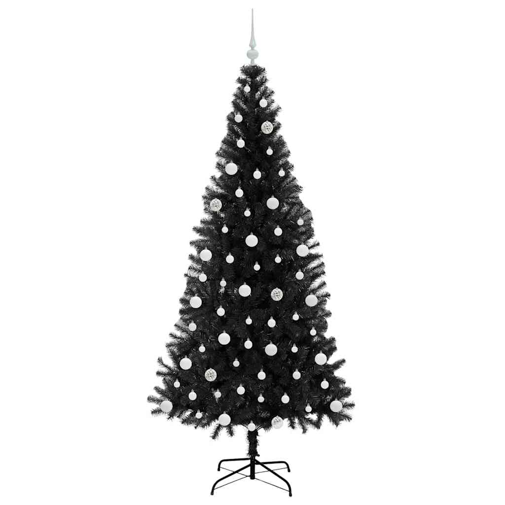 Juletræ med 300 LED'er med stativ Sort 210 cm PVC